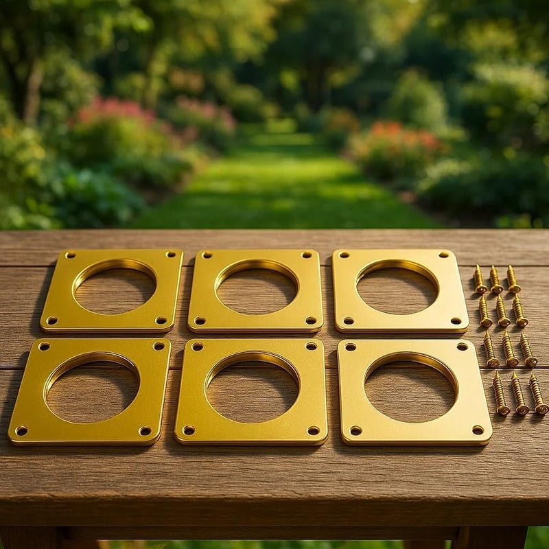 CEDAR ALPHA Bird House Guard Hole Plate - Larger Stainless Steel Shape with Rain Buffle - Entrance Predator Guards Metal Plate - 38 mm 1.5" Hole Sizes - Square Rings Entry Hole Protector (Golden 6 Pieces) - Image 2